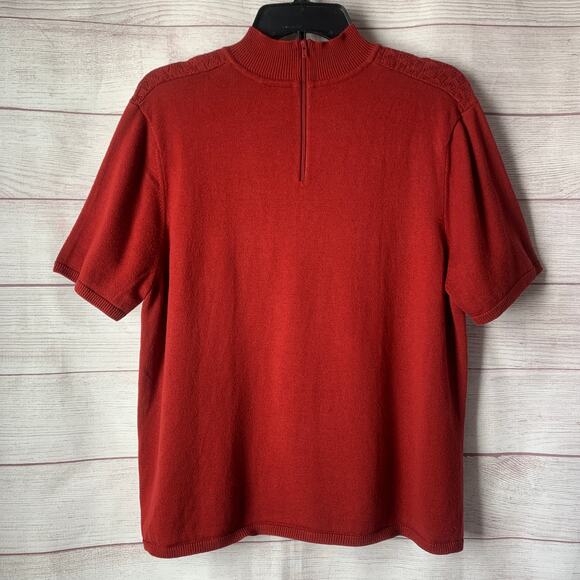 Koret Red Short Sleeve Sweater Blouse Mock Neck Partial Back Texture Front XL - Picture 5 of 15
